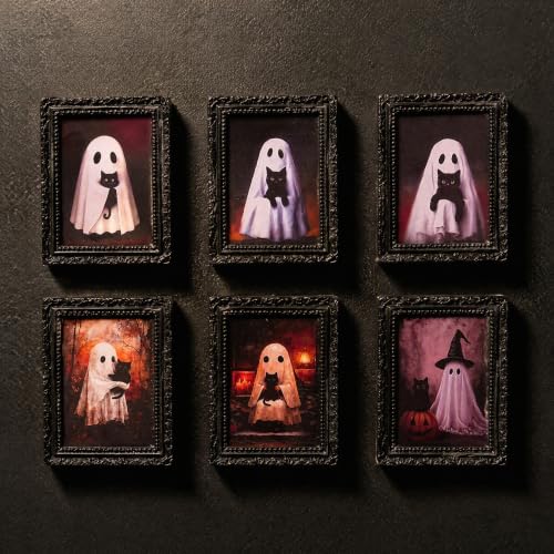 Halloween Ghost Fridge Magnets Set - Wooden Framed Cartoon Wall Decor for Kitchen & Refrigerator