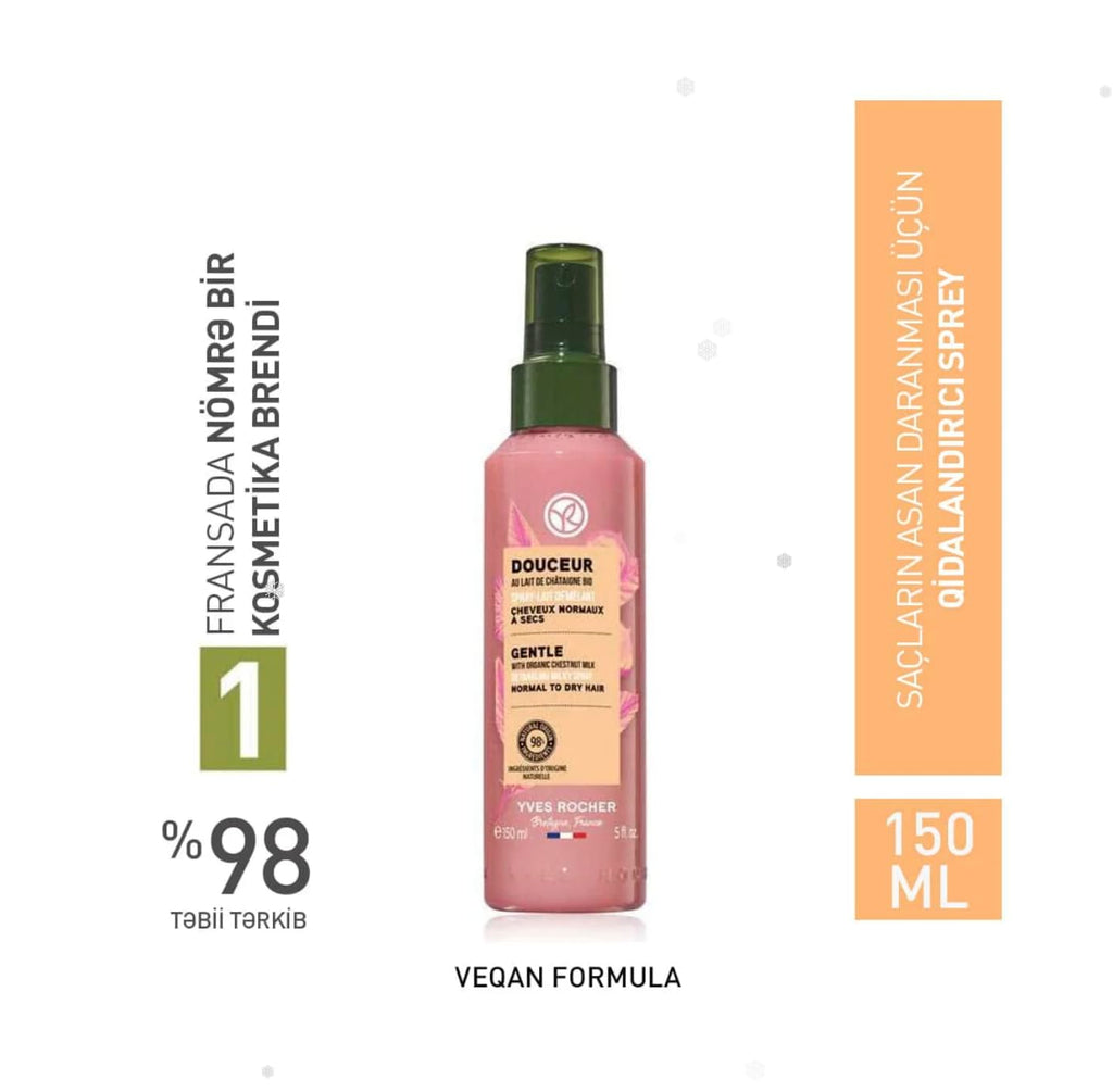 Yves Rocher Soft & Silky Hair Spray with Chestnut Milk Lightweight Leave-In Conditioner for Smooth Frizz-Free Hair Hair Mist for Easy Styling – 150 ml. / 5.07 fl.oz.