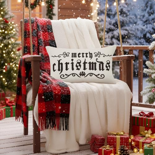 Goth Christmas Pillow Cover 12x20 Inch Spooky Holiday Decor Embroidery