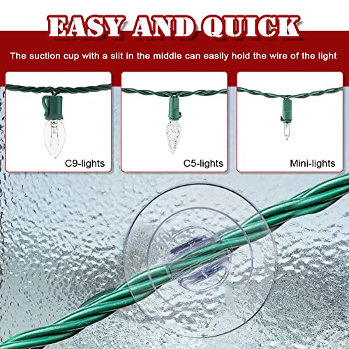 200 Pcs Christmas Light Suction Cup Hooks - Holiday Window Clips & Holders, 1 1/5 Inch