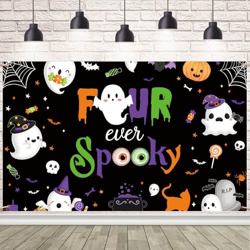 7x5ft Halloween Birthday Backdrop Banner for Kids Party Decorations - Four Ever Spooky