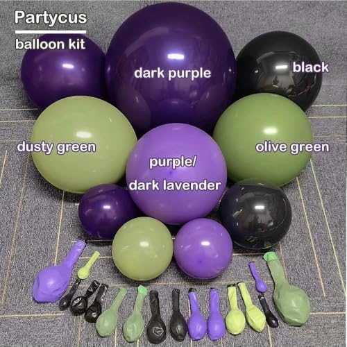 Halloween Balloon Arch Garland Kit Double Stuffed Green, Purple & Black Balloons - Spooky Party Decor