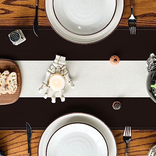 13x72 Inch Table Runner Beige and Black Stripes for Halloween Party Kitchen Dining Decor
