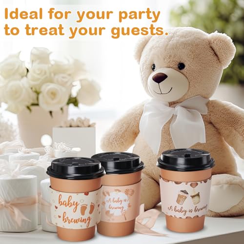 Baby Shower Coffee Cups Set with Lids & Sleeves - 25 Cute Style 12oz