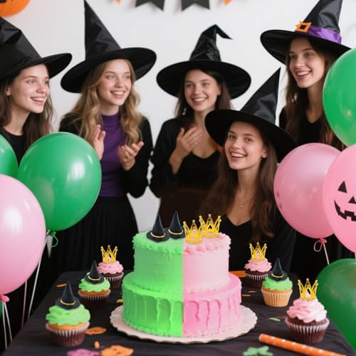 Witch Hat and Crown Cake Toppers Set - Halloween Party & Birthday Decoration