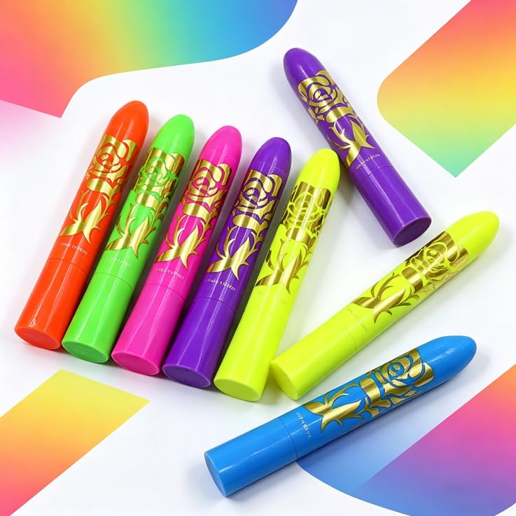 Neon Face & Body Paint Crayons Set - Glow in The Dark UV Makeup Kit, 6 Colors