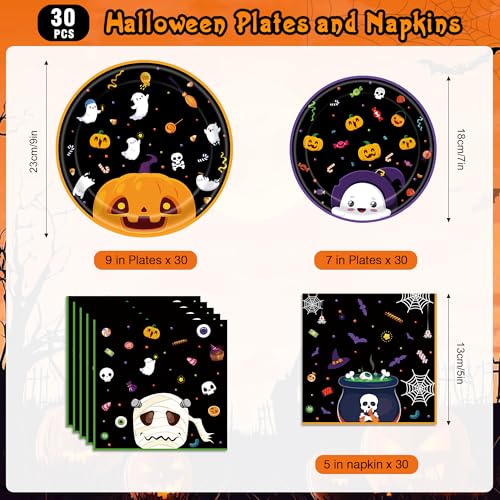 Halloween Party Supplies Set - Disposable Plates & Napkins - Pumpkin Ghost Design - Includes 90 Pieces - Halloween