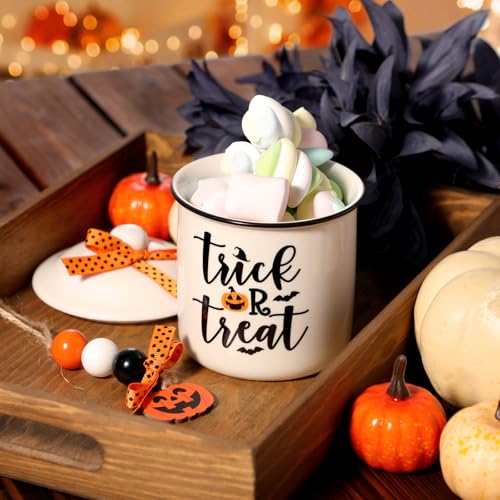 White Halloween Trick or Treat Ceramic Candy Canister - Festive Decor