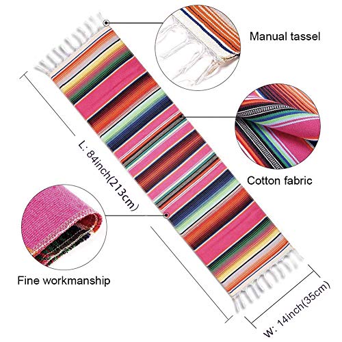 Pink Mexican Serape Table Runner 14 x 84 Inch for Party Wedding Outdoor Decor