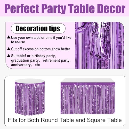Light Purple Foil Fringe Table Skirt - 29x108 Inch Party Decor 3 Pack