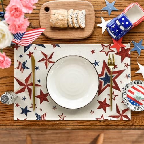 American Flag 4th of July Placemats Set of 4 - 12x18 Inch Rectangular Beige
