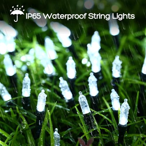 Battery Operated Christmas String Lights - 66ft 200 LEDs, Waterproof, 8 Modes, Cool White, 2 Pack