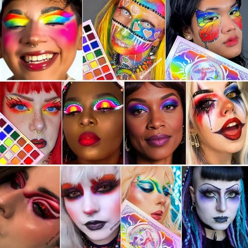 Colorful Eyeshadow Palette with 28 Neon Rainbow & Multichrome Shades