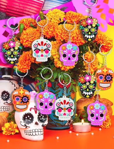 Day of The Dead Sugar Skull Keychain - Dia De Los Muertos Ornament - Variation 32