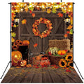 Fall Thanksgiving Backdrop 6x8FT Autumn Rustic Wooden Floor Maple Leaf Scene