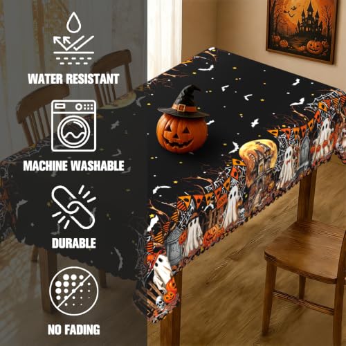 Halloween Rectangular Tablecloth 60x120 Inch Ghost Bat Pumpkin Castle - Waterproof Durable Polyester