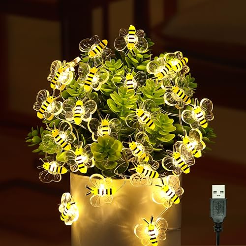 USB Bee String Lights 10Ft 30 LEDs Whimsical Honey Bee Decor - Variation of USB Bee