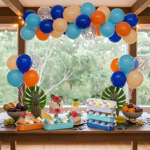 Mini Loaf Pans with Lids & Spoons - 6.8oz Blue & Orange Baking Tins Set