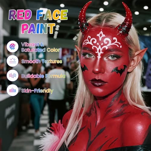 Water Based Red Face Paint for Halloween - Vibrant & Fast-Drying 1.06 oz - Variation: Red