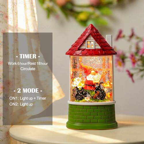 Castle Spring Snow Globe Lantern Easter Decor with Gnome & Timer - Indoor Lighted Gift