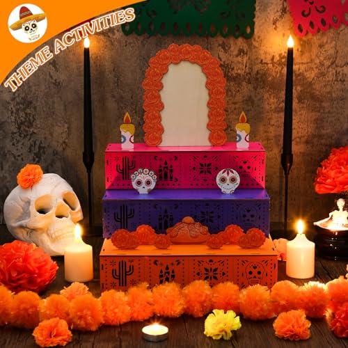 BrightRow Classic Day of Dead Ofrenda Altar Decoration - Wooden Mexican Celebration