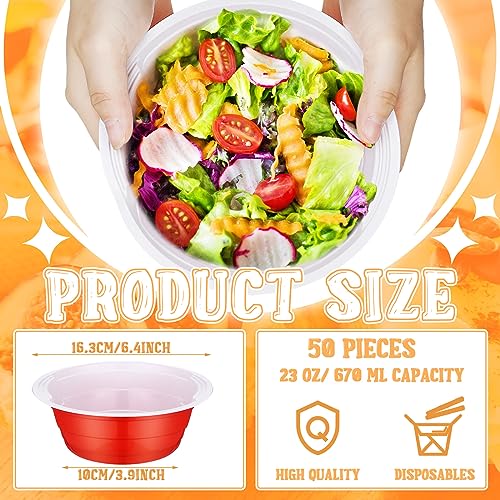 50 Pcs Red Disposable Plastic Bowls 23 oz for Party & Catering - Food Service