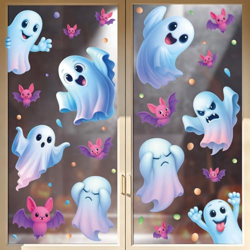 Halloween Ghosts & Bats Window Clings - Spooky Ghost & Bat Window Stickers, Reusable Static Decals, 2 Sheets - Halloween Decorations, Classroom & Home, Variation: Ghosts & Bats