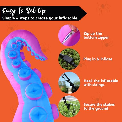 8ft Inflatable Octopus Tentacles Halloween Yard Decor with Built-in LEDs