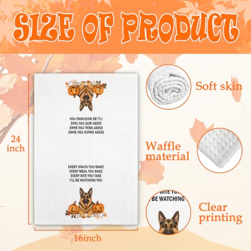 German Shepherd Fall Dog Kitchen Towels - Pumpkin Design - Set of 2