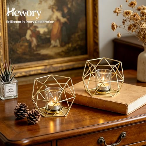 Gold Geometric Tealight Candle Holders - 12 Pcs Wedding Table Centerpieces