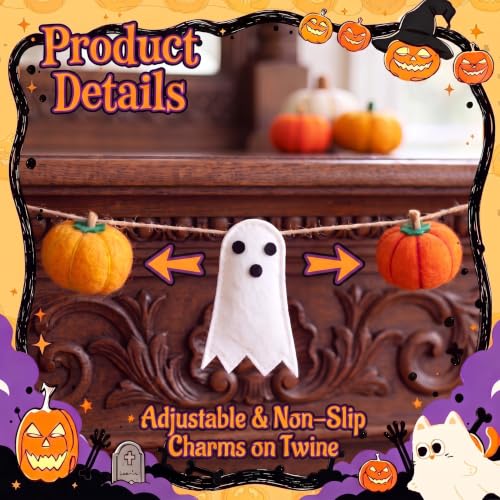 Halloween Felt Garland Set - Ghost & Pumpkin 3D Fall Decorations, 2 Pack