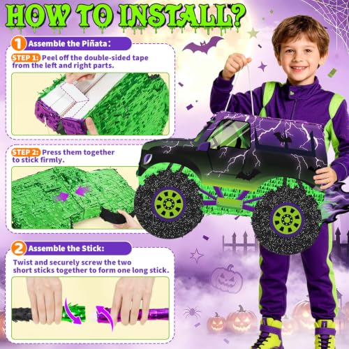 Large Monster Truck Piñata - 27.6 Inch Birthday Party Decor for Kids