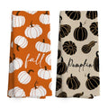 Fall Pumpkin Kitchen Towels Set of 2 - Rustic Dishcloths 16x24 Inches