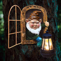 Solar Gnome Garden Decor - Tree Face Gnome Halloween Fairy Yard Art with Lantern