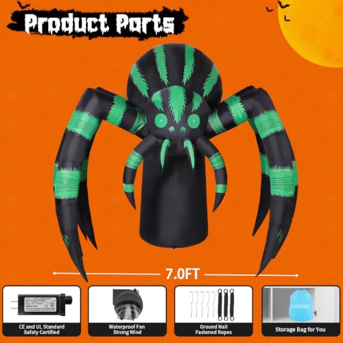 7 Ft Inflatable Halloween Spider with LED Lights Outdoor Yard Decoration