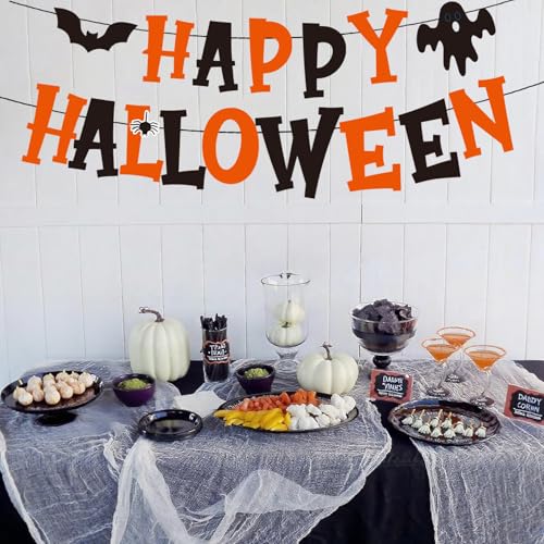 Halloween Decorations Honeycomb Centerpieces & Banner Set - 7PCS Spooky Party Supplies