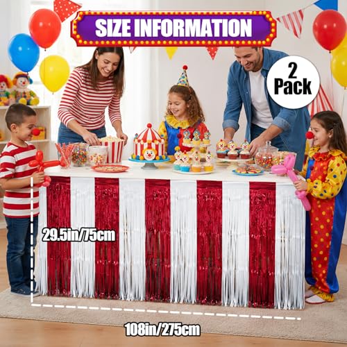 Carnival Circus Theme Table Skirts 2 Pack - Red and White Party Decorations