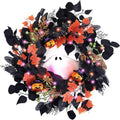 Halloween Ghost Wreath with Lights 20 Inch Front Door Decor - Spooky & Playful