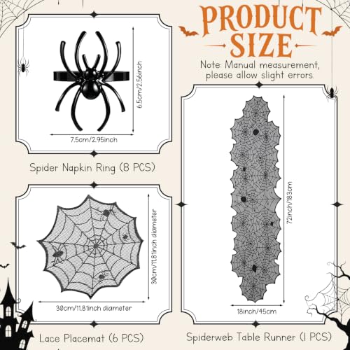 Halloween Spider Table Decoration Set with Web Runner and Lace Placemats