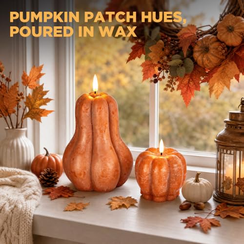 Flameless Pumpkin Candles Set of 2 - Orange Fall Decorations with Remote