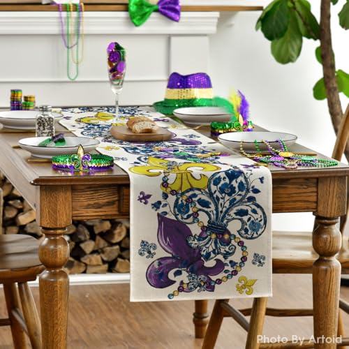 Bead Carnival Iris Mardi Gras Table Runner - Seasonal Kitchen Decor 13x72 Inch