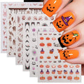Halloween Nail Art Stickers Set - Bloody Horror Ghost, Spider Web & Pumpkin Designs - 6 Sheets Halloween Variation
