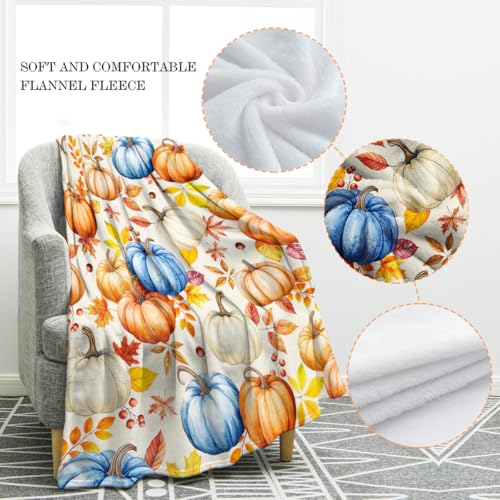 Pumpkin Halloween Throw Blanket - Orange Blue 50x60 Inches Fall Decor Gift
