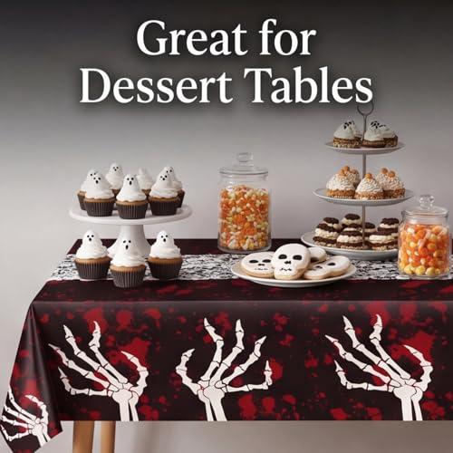 Halloween Tablecloth 54x108 Inch Spooky Gothic Skeleton & Blood Design Set