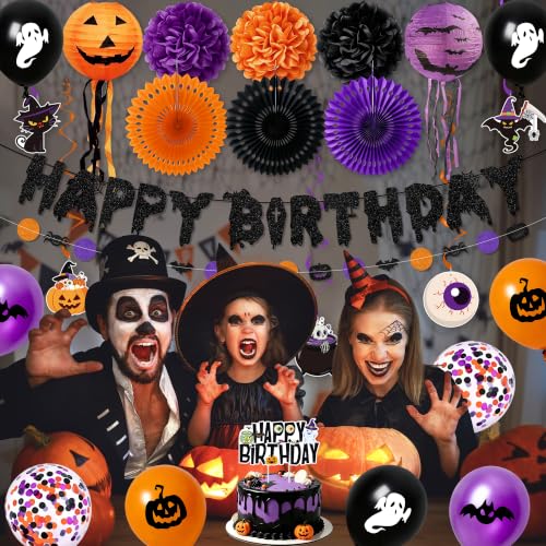 Halloween Birthday Party Decorations Set - Black, Orange & Purple Festive Decor