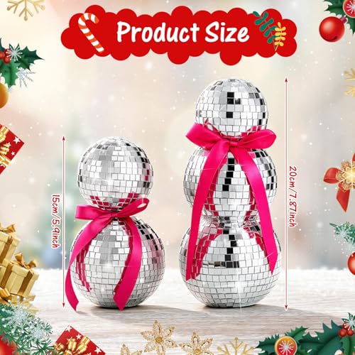 Disco Snowman Decor Set - 8.5 Inch & 6.7 Inch Glitter Mirror Ornaments for Winter & Holiday Parties