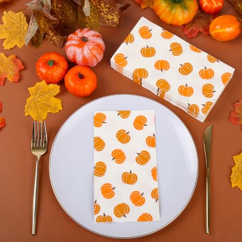 Pumpkin Guest Napkins Set - Fall Decor 4.3 x 7.8 Inch 100-Pack