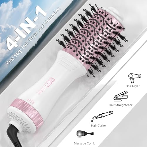 DAN Auto Dual Voltage Hair Dryer Brush(100V-240V),Travel Hair Dryer Brush with Multi-Function Plug Adapter,One Step Blow Dryer Brush and Styler Volumizer
