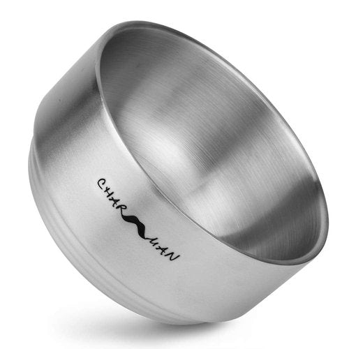 CHARMMAN Stainless Steel Shaving Soap & Cream Bowl with Lid | Three-walls Heat Preservation | Heavy Weight Steel