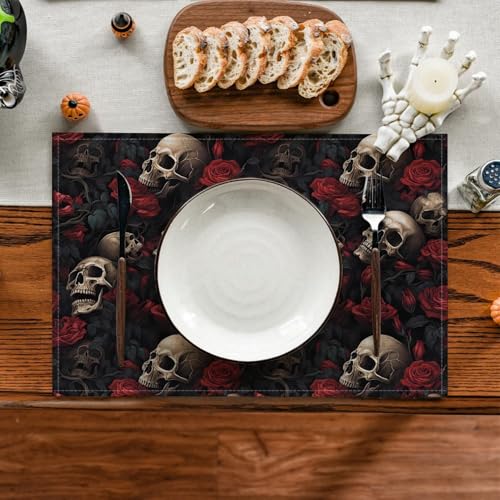 Halloween Skull Rose Placemats - Washable Heat-Resistant Table Mats for Parties & Decor - Style1